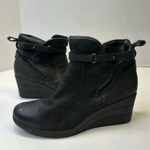 Ugg Emalie Ankle Boots Wedges Booties Leather Shearling Waterproof Zip Black  9